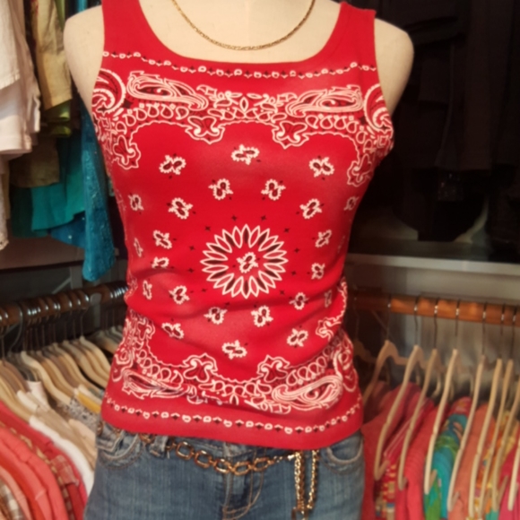 ENERGIE ♡ Sweet Cute 'n Sexy Flawless Vintage Red|Black|White Bandana Tank S/M - Picture 4 of 6